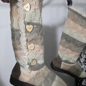 Muk Luks Knit Patterned Boots with Heart Buttons